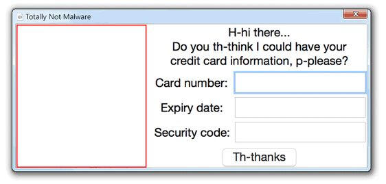 pop-up box, it says "hi there, do you think i could have your credit card information, please?"